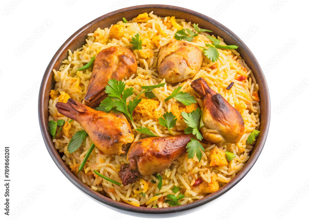 Delicious Chicken Biryani, Cutout, Isolated on White Delicious Chicken Biryani, Cutout, Isolated on White