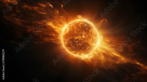 Exploding and burning planet 3D scene picture 