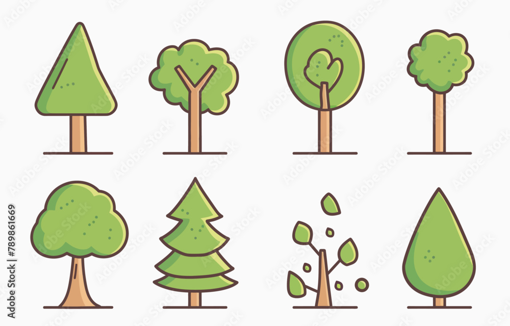 a set of trees with different types of leaves