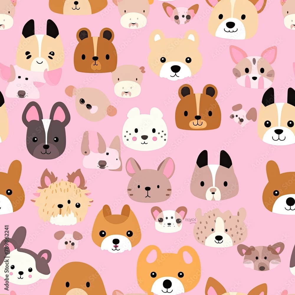 Cute dogs head seamless patterns, texture, background. Cute dogs head seamless patterns, texture, background.