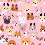 Cute dogs head seamless patterns, texture, background.