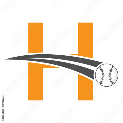 Baseball Logo On Letter H Concept With Moving Baseball Symbol. Baseball Sign