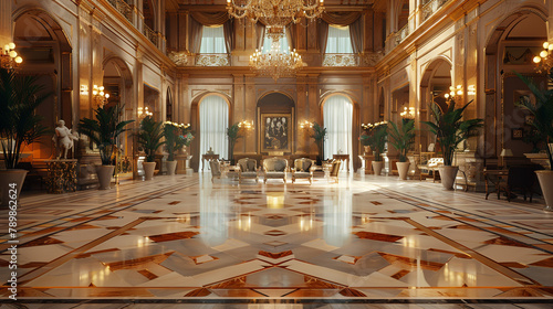 Miniature luxurious meeting hall foyer, welcoming guests with grandeur.