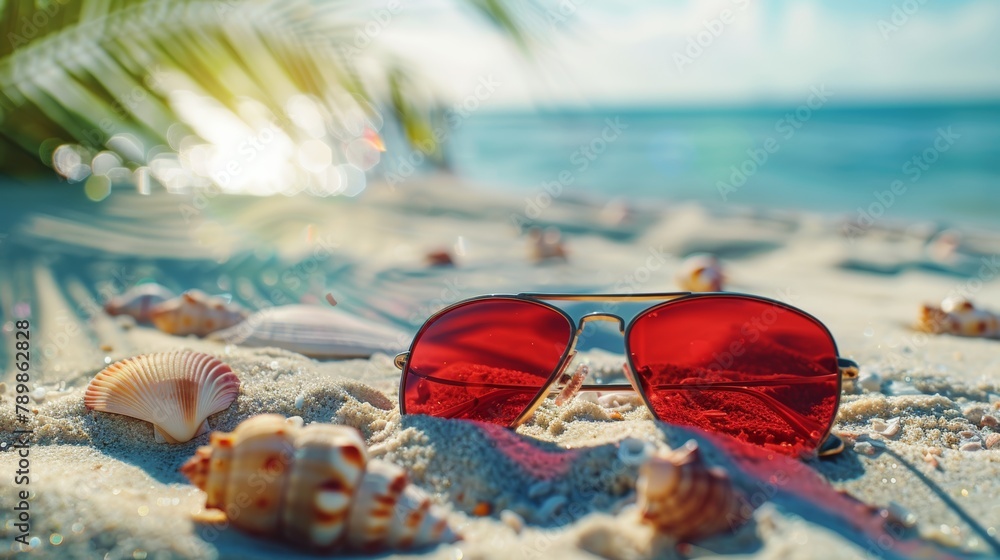 Sunglasses on the beach. Beautiful sea view.Summer concept. Sunglasses on the beach. Beautiful sea view.Summer concept.