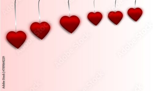 Hanging 3D red loves.Hanging 3D red hearts.Pink gradient background.Celebrate party,birthday,valentine's day,mother's day, father's day,Christmas,event,template background,poster,card,banner,flyer