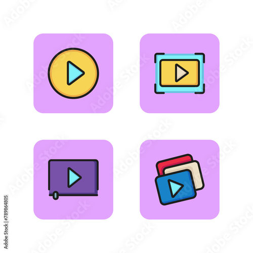 Video player line icon set. Round video button, focus finder, media player, playlist. Watching video concept. Vector illustration for web design and apps