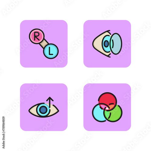 Vsion correction line icon set. Improvement sight, installation contact lens, color blindness, vision problem. Treatment restoration eye health concept. Vector illustration for web design and app