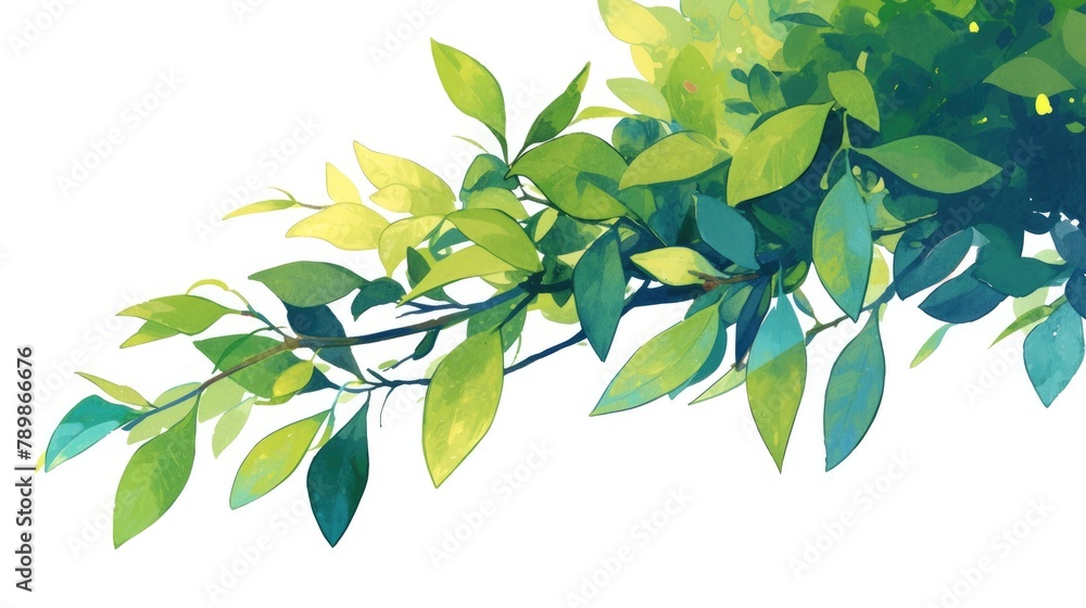 A lengthy verdant branch adorned with lush leaves swayed gently in the breeze A lengthy verdant branch adorned with lush leaves swayed gently in the breeze