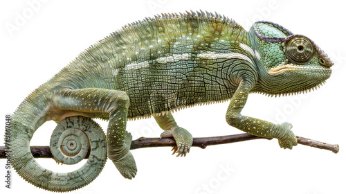 Green chameleon ( Chamaeleo calyptratus ) isolated on transparent background.  © paulmalaianu