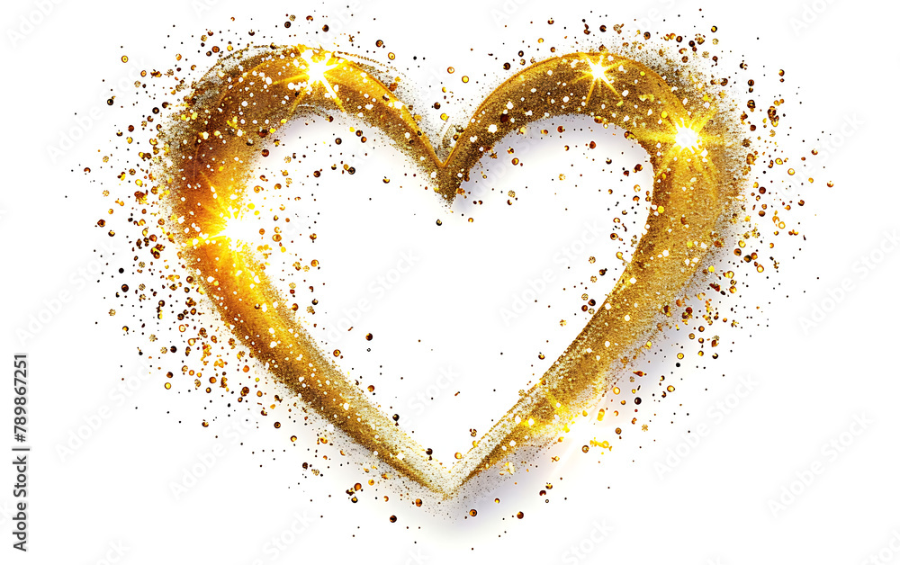 Golden Shining Heart Shape Frame on white Background. generative ai Golden Shining Heart Shape Frame on white Background. generative ai