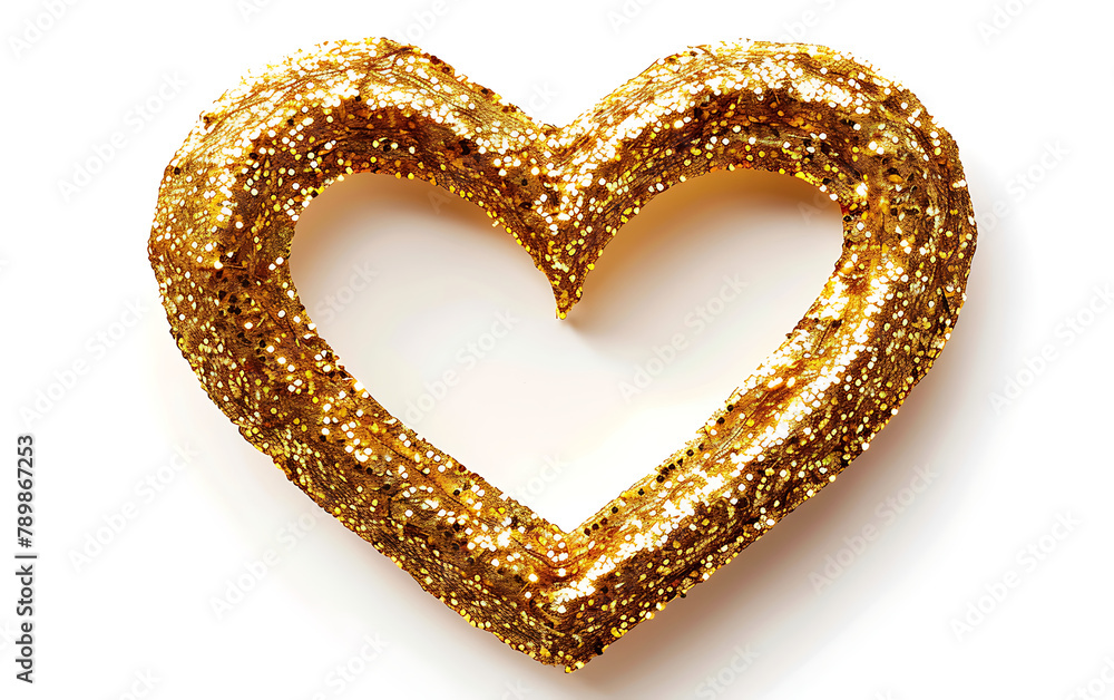 Obraz premium Golden Shining Heart Shape Frame on white Background. generative ai