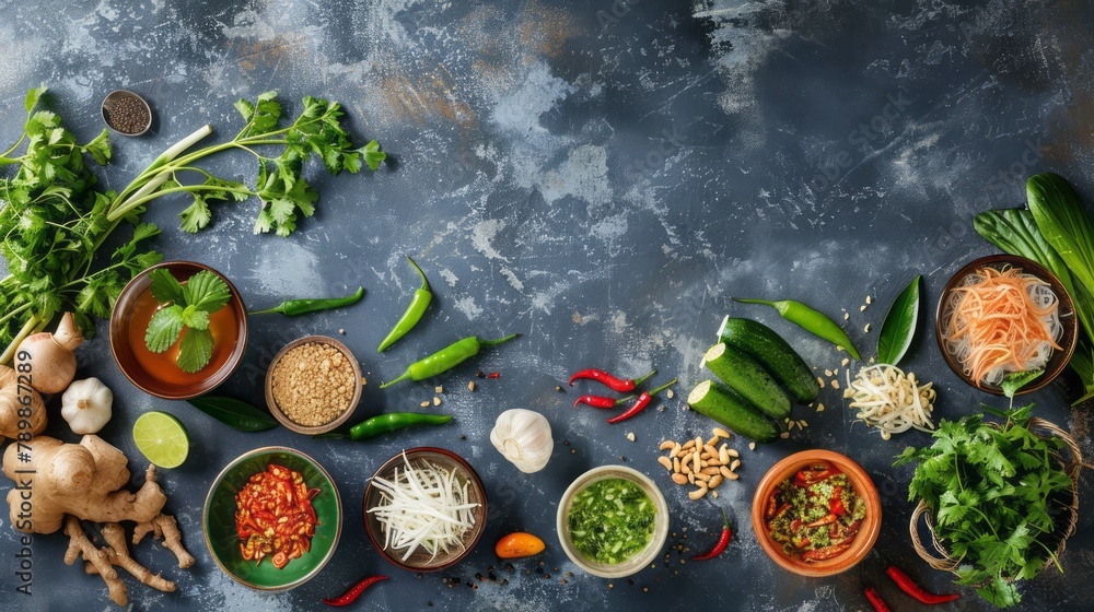 Top view of fresh, tasty ingredients for healthy cooking on a ceramic gray background. Nutrition, cooking, clean eating, or vegetarian food concepts. Top view of fresh, tasty ingredients for healthy cooking on a ceramic gray background. Nutrition, cooking, clean eating, or vegetarian food concepts.