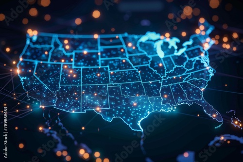 Digital Map of USA with Network Connection created with generative AI