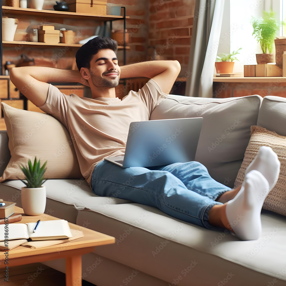 Free Photo Young man relaxing on couch generative Ai Free Photo Young man relaxing on couch generative Ai