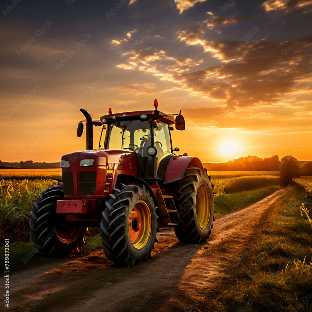 Fototapeta premium red tractor on the field