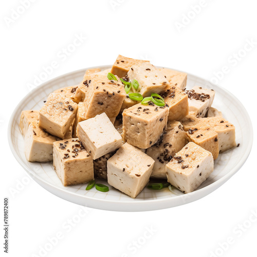 Sweet Cantonese Salt and Pepper Tofu Isolated On Transparent Background  photo