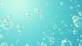 This is a realistic 3D modern representation of air bubbles with carbonated motion, a transparent aqua with fizzing droplets randomly moving and a realistic background.