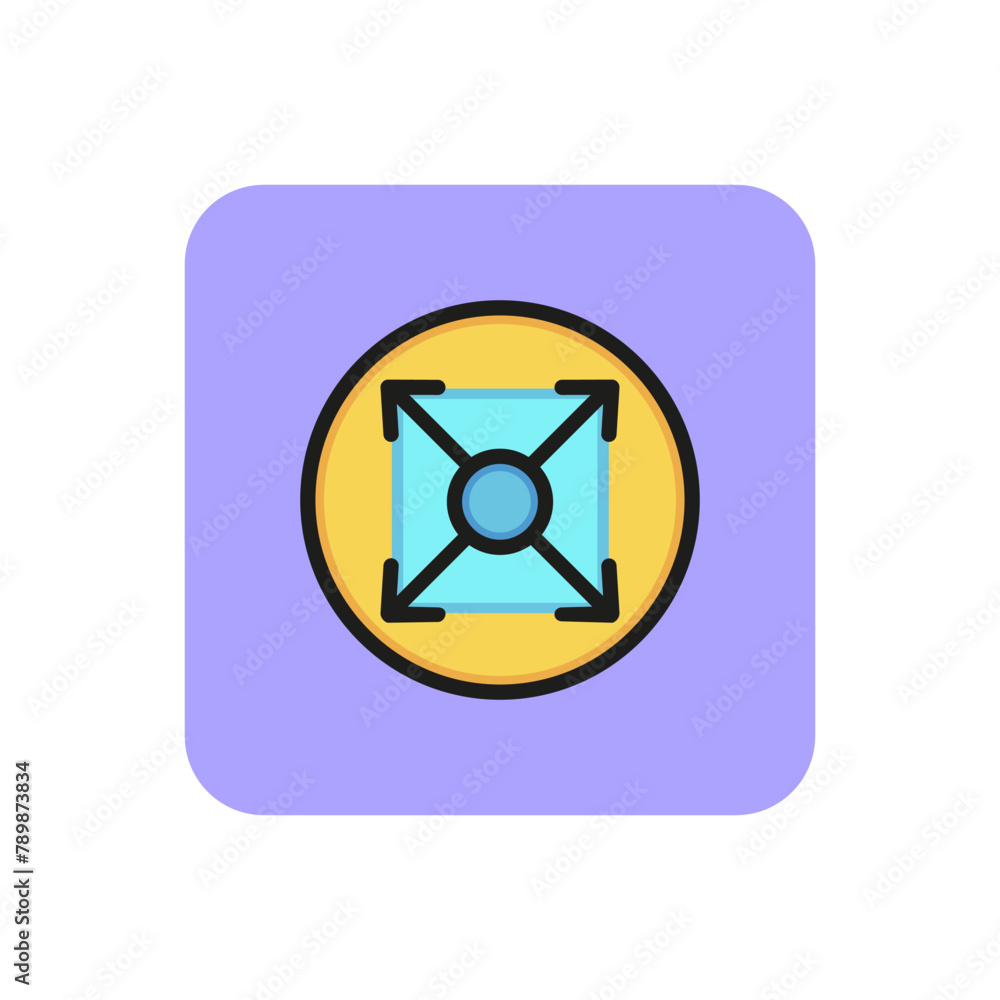 Icon of angle of view. Size, field of view, circle, arrow. Optometry concept. Can be used for topics like designing of contact lenses, optical device, lens Icon of angle of view. Size, field of view, circle, arrow. Optometry concept. Can be used for topics like designing of contact lenses, optical device, lens