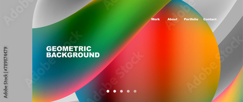 A geometric background featuring colorful circles in electric blue, magenta, and carmine on a gray backdrop. The liquidlike design creates an eyecatching display perfect for macro photography