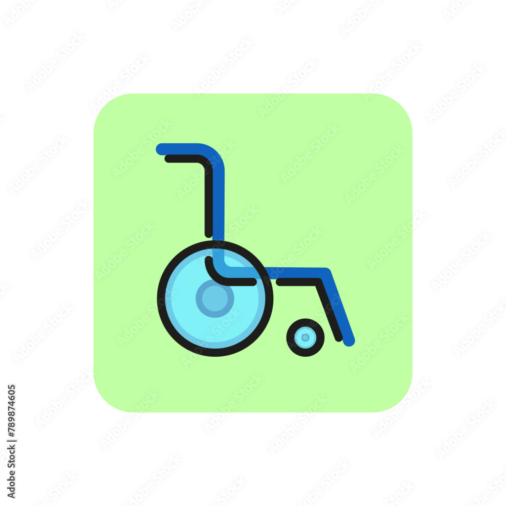 Icon of empty wheelchair. Handicap, invalid, rehabilitation. Disability concept. Can be used for topics like hospital, medicine, mobility Icon of empty wheelchair. Handicap, invalid, rehabilitation. Disability concept. Can be used for topics like hospital, medicine, mobility