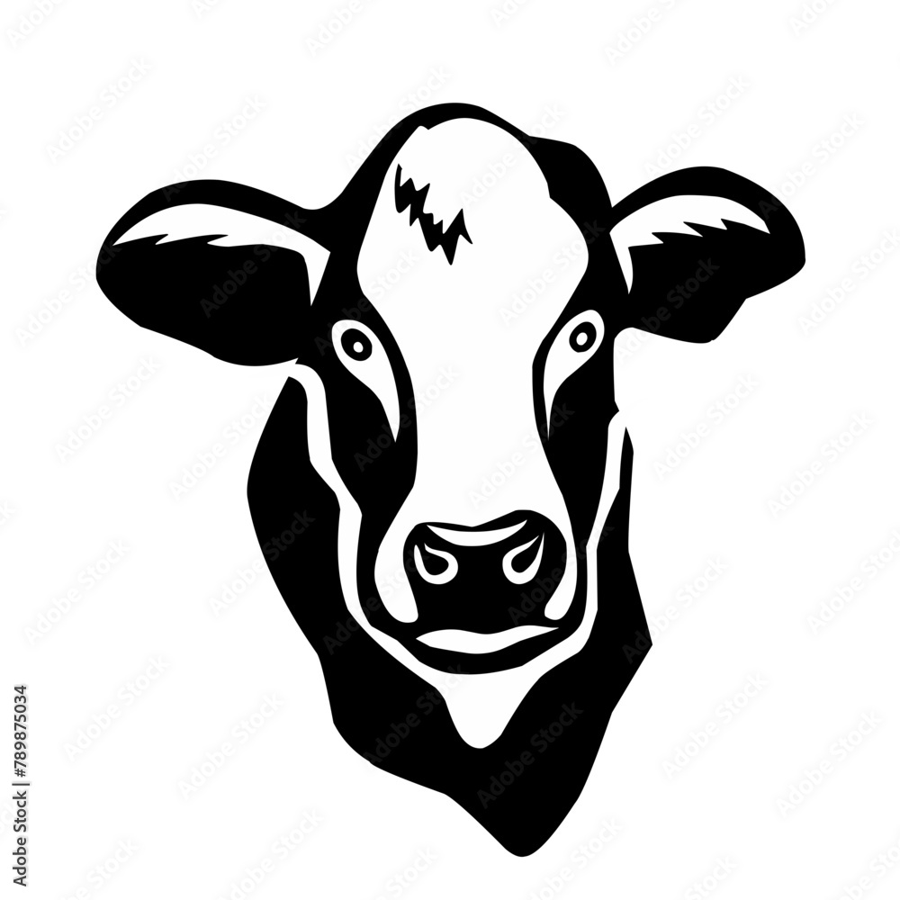 vector cow head, isolated black and white cow. vector cow head, isolated black and white cow.