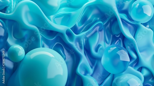 Abstract background with turquoise metaball shapes. Morphing organic azure blobs. Vector 3d illustration. Abstract 3d background.