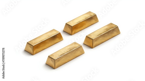 Set of 3d realistic gold bars isolated on white background. 