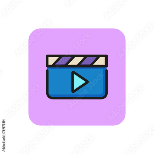 Icon of media player. Clapper, player, action, film production. Video editing concept. Can be used for topics like entertainment, movie, video sharing website