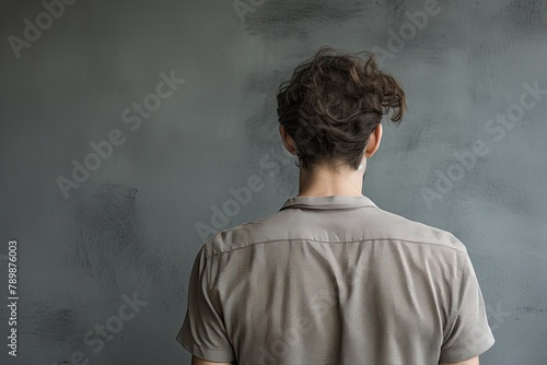 A man standing with his back facing the camera, possibly indicating shoulder pain or medical sickness. Generative AI