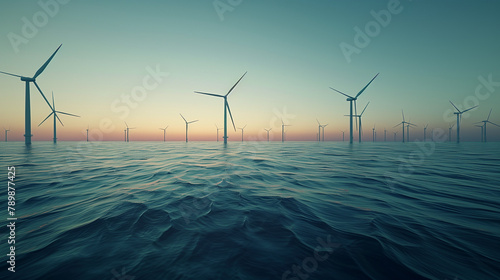 wind power generation on the ocean offshore wind power clean power windmill in the morning