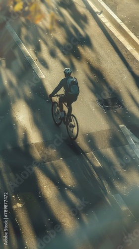 Man riding a bike down the street. Vertical background © kramynina