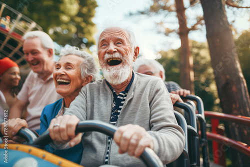 Elderly Couple Enjoying a Carousel Ride Together