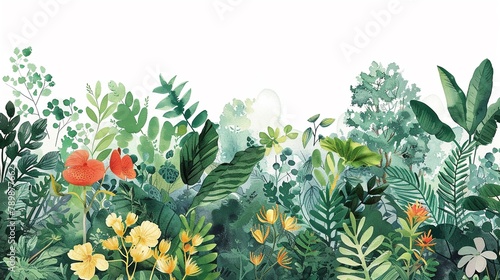 A garden of endemic plants thriving, each brushstroke a commitment to biodiversity, in a style of watercolor photo