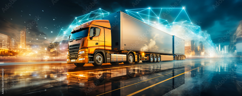 International Freight Logistics Network - Container Ship, Cargo Trucks, Transportation, Industrial Distribution Growth