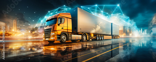 International Freight Logistics Network - Container Ship  Cargo Trucks  Transportation  Industrial Distribution Growth