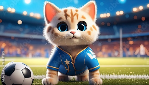 サッカーの試合に出場しようとしてるクリームタビー色の猫 photo