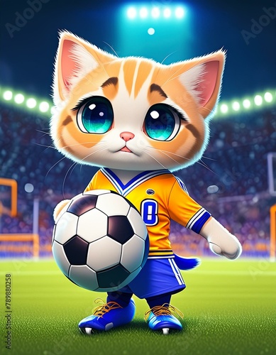 サッカーの試合に出場しようとしてるクリームタビー色の猫 © ぐぅい～ん