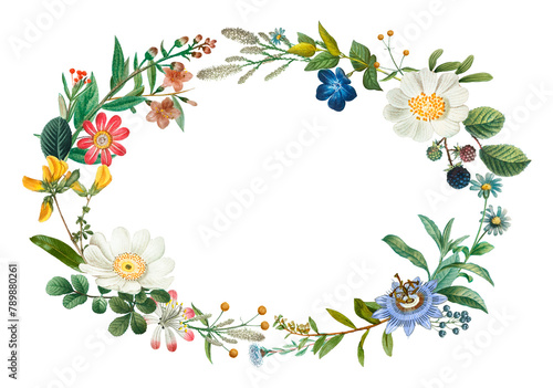 Botanical wreath png frame sticker hand drawn illustration