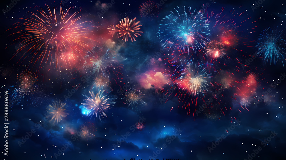 Fototapeta premium Fireworks background for celebration, holiday celebration concept