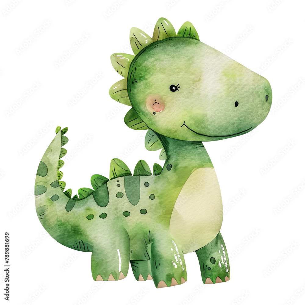 Cute baby green dinosaur watercolor clipart illustration isolated on ...