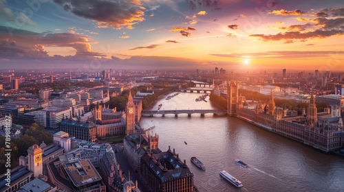 Panoramic cityscape view of London and the River Thames, England, United Kingdom photo
