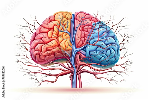 Detailed medical diagram showcasing the anatomy of the human brain, including major lobes, structures, and functions. Generative AI