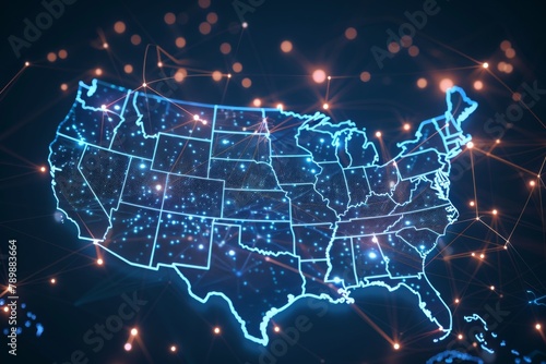 Digital Map of USA with Network Connection created with generative AI