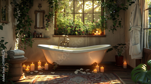 A serene bathroom retreat with a clawfoot tub and candles  perfect for indulgent soaks.