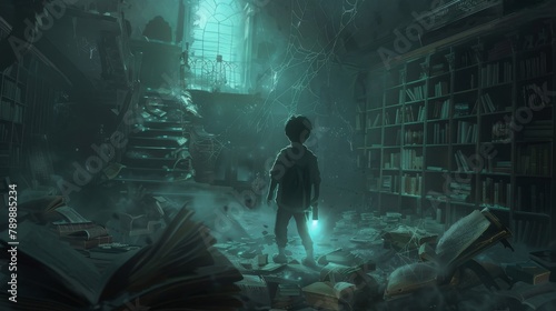 Young boy standing alone in...