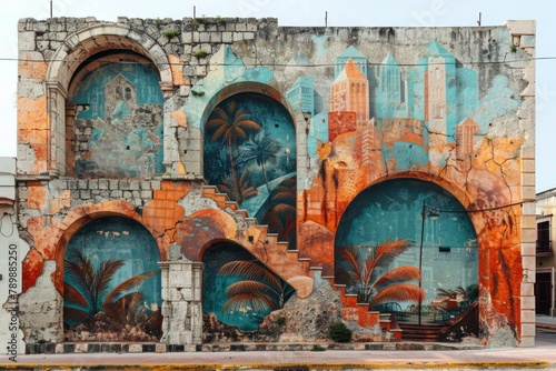 A fusion of past and present, the mural illustrates the ceaseless motion of progress amidst the ancient facade.