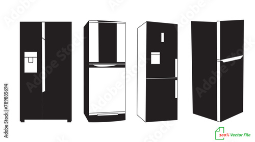 Refrigerator line art vector, icon minimalist illustration design template. Fridge  line art vector illustration. Best fridge outline design. hand drawn cartoon fridges Vector illustration.
