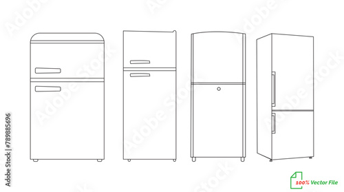 Refrigerator line art vector, icon minimalist illustration design template. Fridge  line art vector illustration. Best fridge outline design. hand drawn cartoon fridges Vector illustration.
