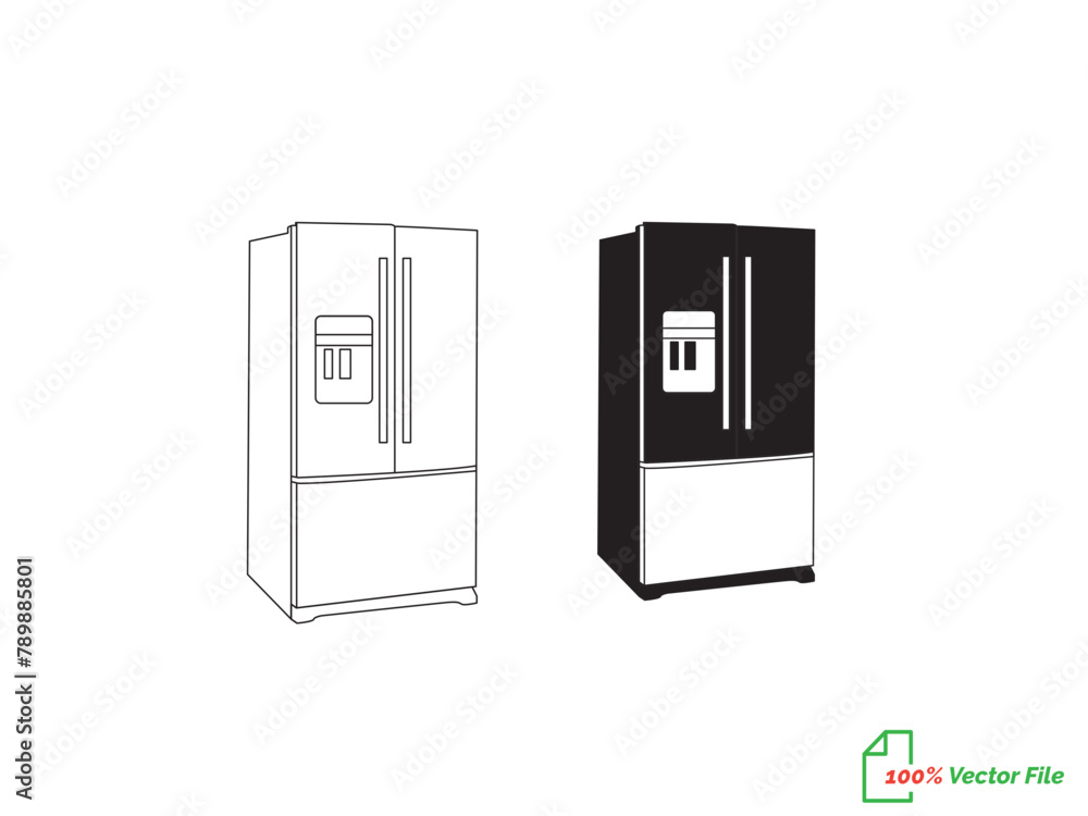 Refrigerator with two doors for food storage. Kitchen electrical equipment. Continuous line drawing. Linear illustration, isolated on white background. Fridge fill and line art vector.
Refrigerator with two doors for food storage. Kitchen electrical equipment. Continuous line drawing. Linear illustration, isolated on white background. Fridge fill and line art vector.