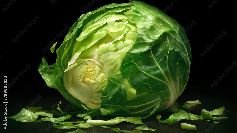 Fototapeta premium Sliced cabbage , with subtle studio lighting enhancing,isolated on black background